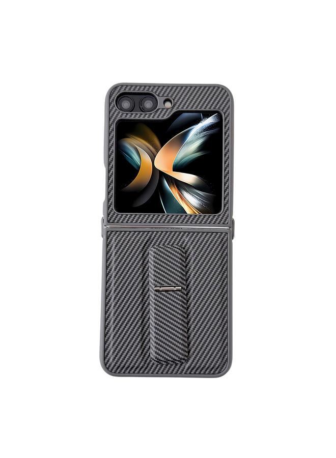 S-TOP Case For Samsung Galaxy Z Flip4 5G Carbon Fiber Foldable Leather Phone Case with Stand - Image 1