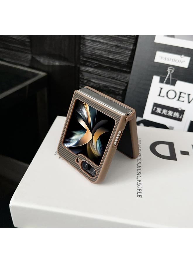 S-TOP Case For Samsung Galaxy Z Flip4 5G Carbon Fiber Foldable Leather Phone Case with Stand - Image 5