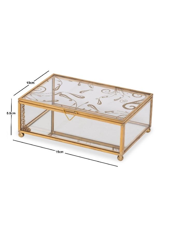 homes r us - Lucy Jewellery Box, Clear & Gold - 15x5.5 cm - Image 1