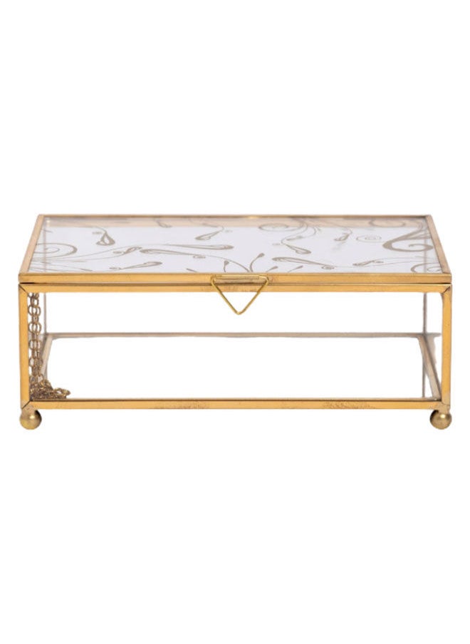 homes r us - Lucy Jewellery Box, Clear & Gold - 15x5.5 cm - Image 1