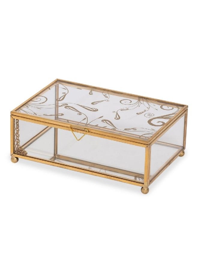 homes r us - Lucy Jewellery Box, Clear & Gold - 15x5.5 cm - Image 1