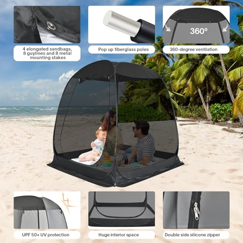 Alvantor® Pop Up Screen House, Outdoor Mosquito Mesh Tent with UV Resistant, Pop Up Canopy Easy Up, Foldable Screen Room for Camping,Backyard, Garden, Patio(Black, 6x6 FT) - Image 5