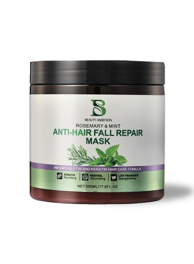 BEAUTY AMBITION Beauty Ambition Rosemary & Mint Anti-Hair Fall Repair Mask for Hair Strengthening & Volume Boost, 500ml  - Image 1