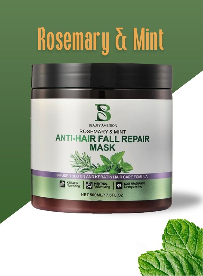 BEAUTY AMBITION Beauty Ambition Rosemary & Mint Anti-Hair Fall Repair Mask for Hair Strengthening & Volume Boost, 500ml  - Image 2