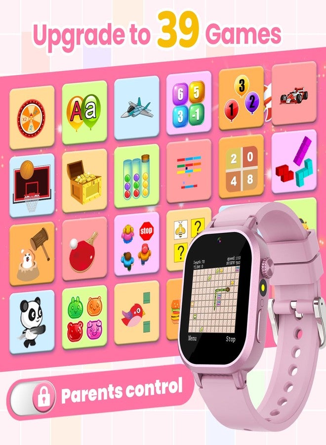 Melontti Waterproof Smart Watch for Kids Girls Ages 5-12 with 39 Games, HD Camera, Video, Music, Habit Tracking, Alarm, Pedometer, Kids Smart Watch Chrismars Birthday Gift for Girls Age 5 6 7 8(Pink) - Image 5