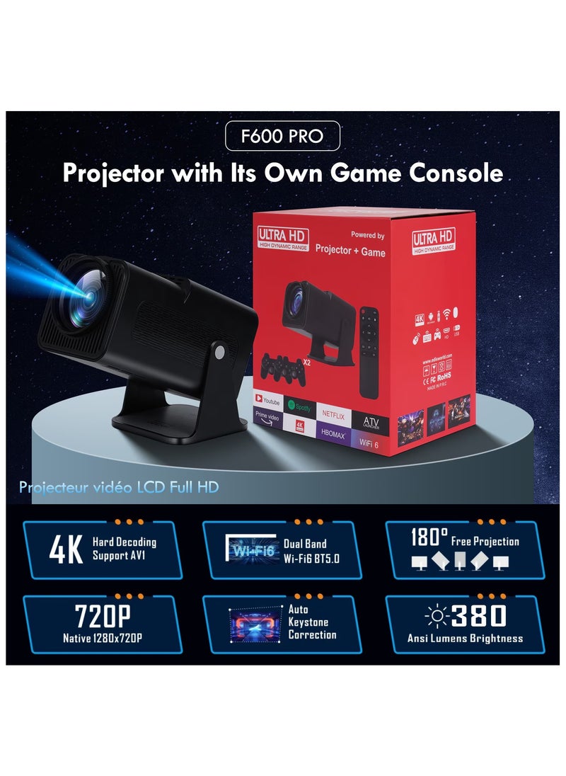 Generic - Mini Projector 4K 720P Portable Projector with WiFi and Bluetooth Android 11.0 Smart Projector Auto Keystone 180°Rotatable Outdoor Movie Projector Compatible with Phone - Image 1