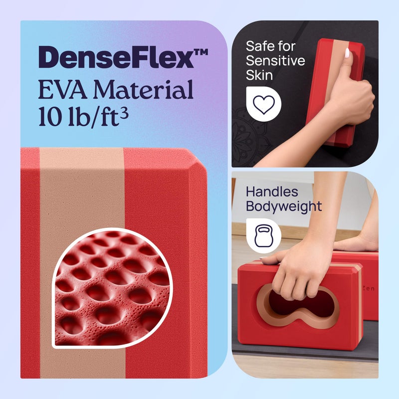 Deep-ZenÂ® Yoga Blocks Wrist Support; Yoga Blocks 2 Pack with Knee Pads and Strap to Put Less Weight on Wrists; Durable, Versatile Yoga Brick Exercise Block Set, Blocks Yoga, Red - Image 4