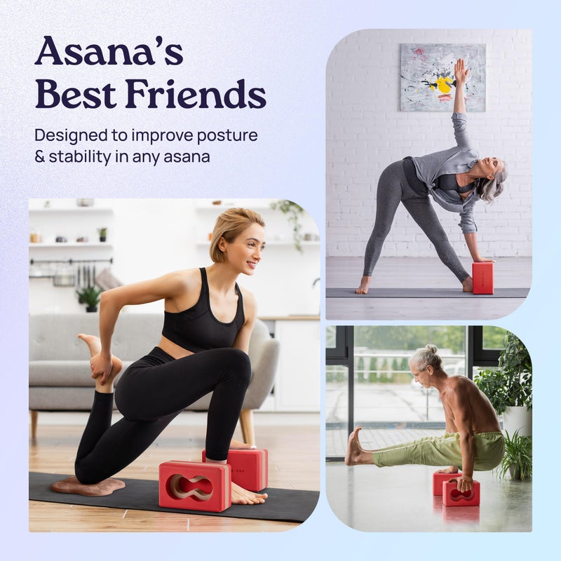 Deep-ZenÂ® Yoga Blocks Wrist Support; Yoga Blocks 2 Pack with Knee Pads and Strap to Put Less Weight on Wrists; Durable, Versatile Yoga Brick Exercise Block Set, Blocks Yoga, Red - Image 5