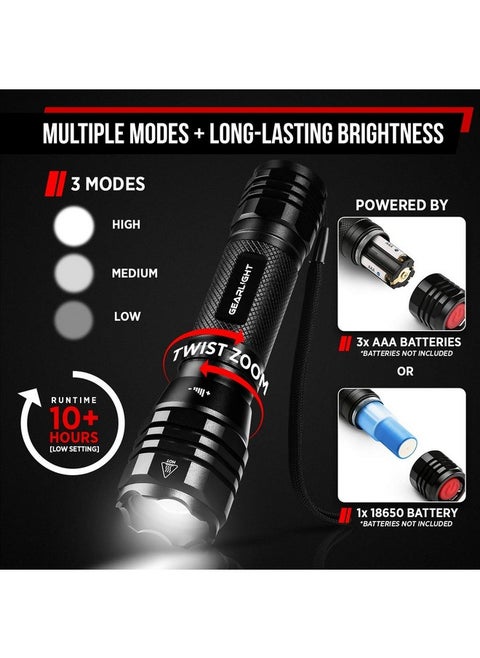 GearLight S1050 LED Flashlight High Lumens - Flashlights for Camping, Hiking, Dog Walking - Powerful Emergency Flashlights with 3 Modes for Outdoor Use - Bright Flashlight with Zoomable Beam