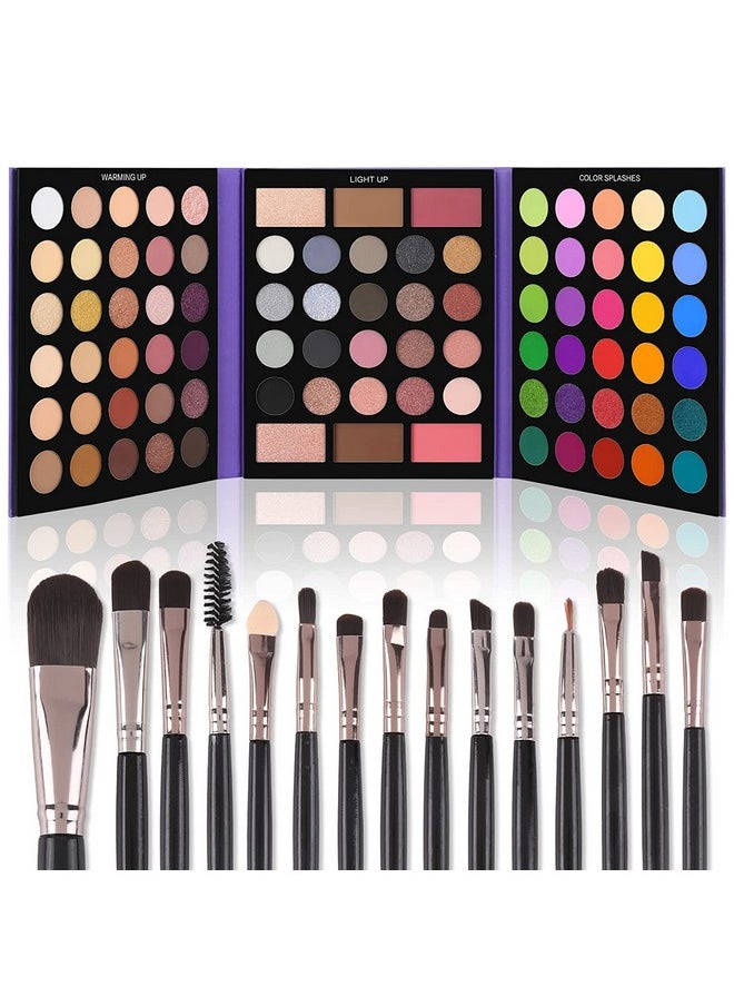 Ucanbe Eyeshadow Palette With 15Pcs Brushes Makeup Set Pigmented 86 Colors Make Up Palettes Sets Matte Shimmer Glitter Eye Shadow Pallet Highlighters Contour Blush Powder Brush Beauty Kit  - Image 1