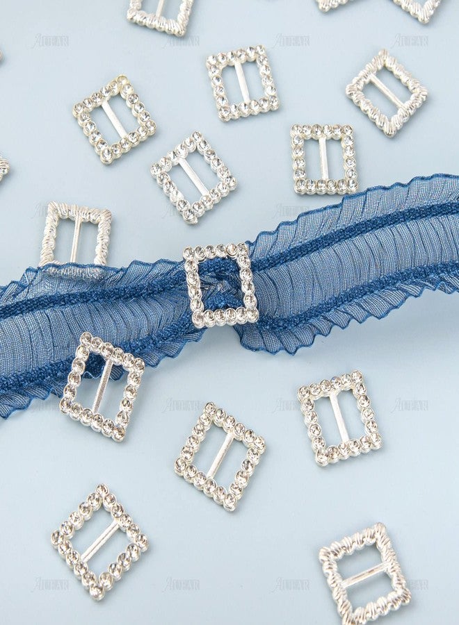 أوير AUEAR، عبوة من 50 قطعة من مشابك شرائط مرصعة بأحجار الراين المربعة مقاس 15 مم، مثالية لتزيين حفلات الزفاف وتغليف الهدايا (فضي). - Image 2