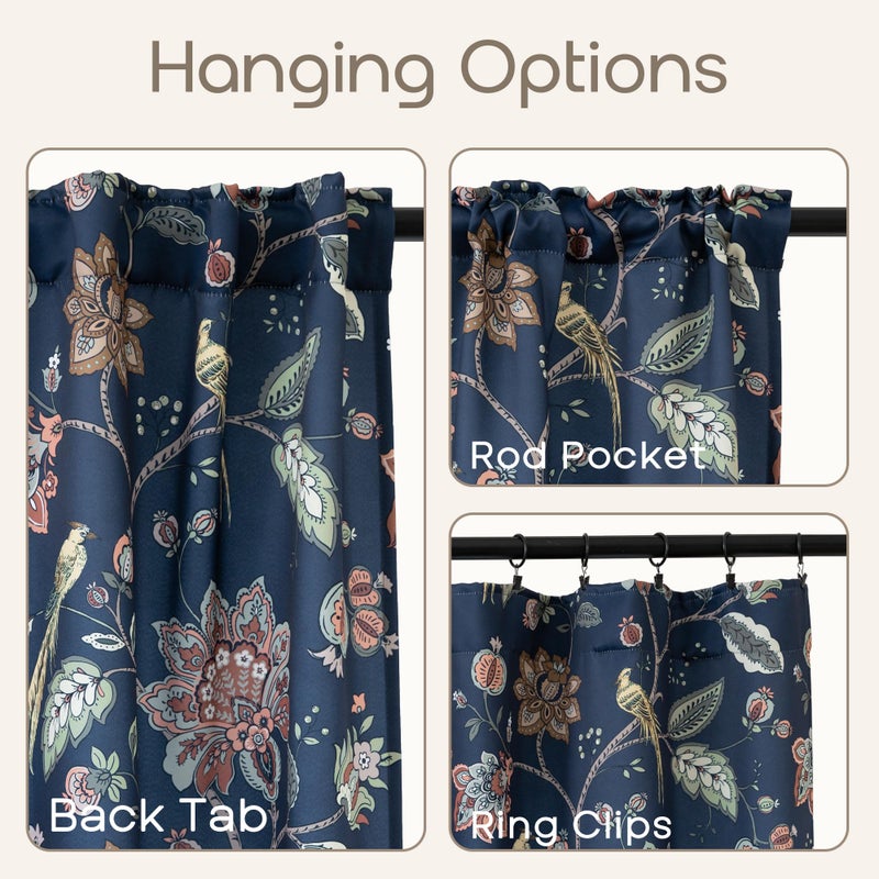 Lino Rosa Navy Blue Vintage Floral Patterned Curtains for Living Room - William Morris Victorian Decorative 70% Blackout Moody Pattern Green Dark Academia Curtains Drapes 84 Inch Length 2 Panels Set for Bedroom - Image 5