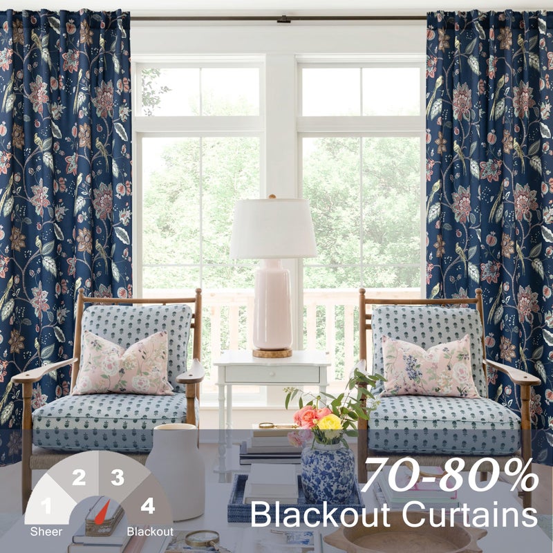 Lino Rosa Navy Blue Vintage Floral Patterned Curtains for Living Room - William Morris Victorian Decorative 70% Blackout Moody Pattern Green Dark Academia Curtains Drapes 84 Inch Length 2 Panels Set for Bedroom - Image 3