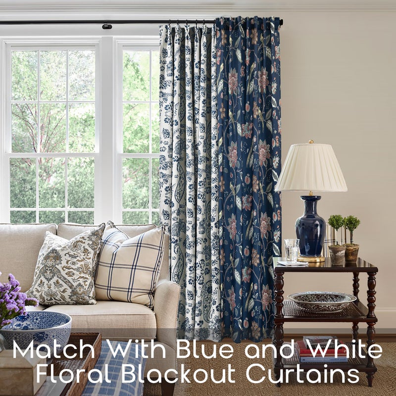 Lino Rosa Navy Blue Vintage Floral Patterned Curtains for Living Room - William Morris Victorian Decorative 70% Blackout Moody Pattern Green Dark Academia Curtains Drapes 84 Inch Length 2 Panels Set for Bedroom - Image 2