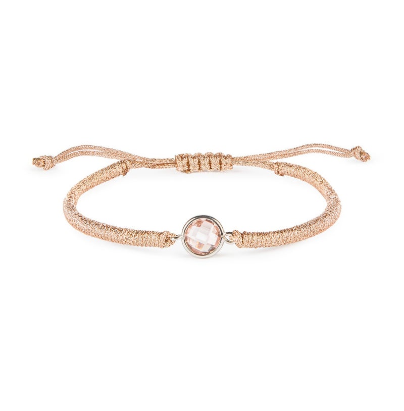 Minza “Pink Quartz” Women’s Silver Bracelet, Sterling Silver 925 & Pink Quartz Stone, Handmade Adjustable Cord Bracelet, Jewelry for Casual & Special Occasion. - Image 1