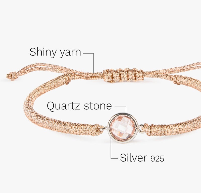 Minza “Pink Quartz” Women’s Silver Bracelet, Sterling Silver 925 & Pink Quartz Stone, Handmade Adjustable Cord Bracelet, Jewelry for Casual & Special Occasion. - Image 5