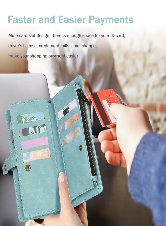 TwoHead for Samsung Galaxy S25 Wallet Case with Card Holder, Detachable Magnetic Phone Case for S25,PU Leather All-Round Protective Phone Case Wallet with Wrist Strap,Blue - Image 5