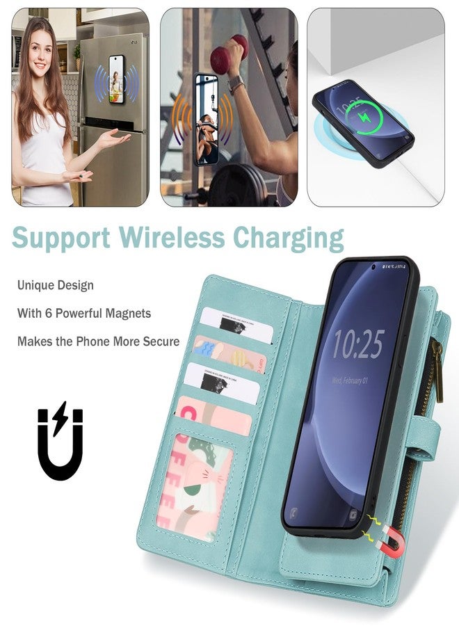 TwoHead for Samsung Galaxy S25 Wallet Case with Card Holder, Detachable Magnetic Phone Case for S25,PU Leather All-Round Protective Phone Case Wallet with Wrist Strap,Blue - Image 3