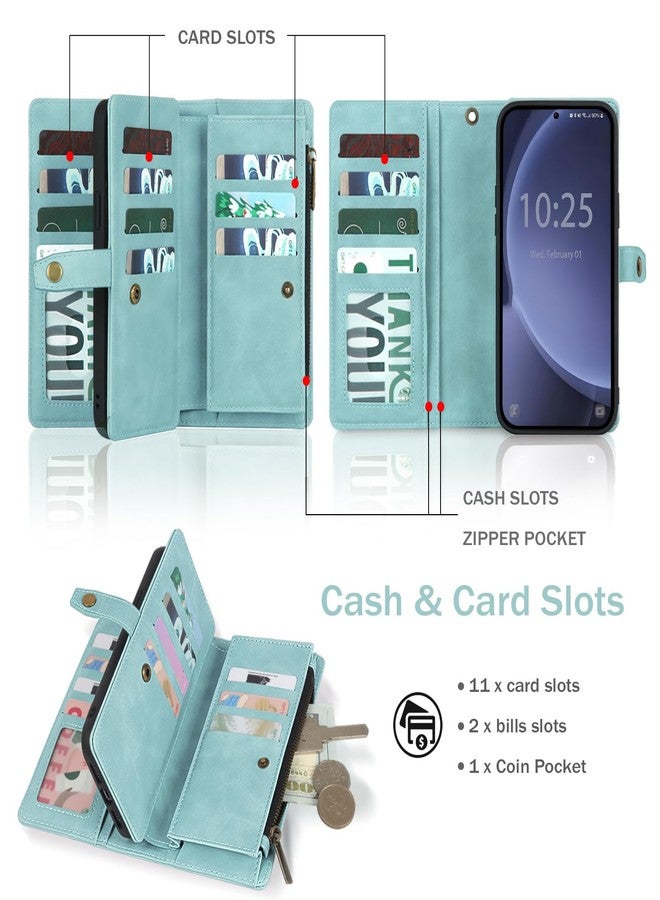 TwoHead for Samsung Galaxy S25 Wallet Case with Card Holder, Detachable Magnetic Phone Case for S25,PU Leather All-Round Protective Phone Case Wallet with Wrist Strap,Blue - Image 4