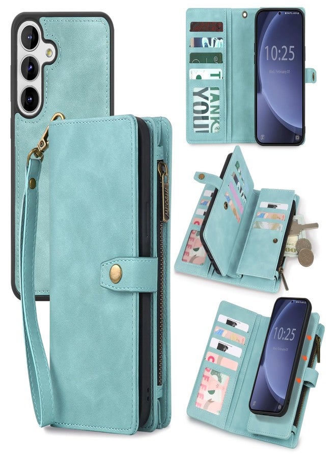 TwoHead for Samsung Galaxy S25 Wallet Case with Card Holder, Detachable Magnetic Phone Case for S25,PU Leather All-Round Protective Phone Case Wallet with Wrist Strap,Blue - Image 1
