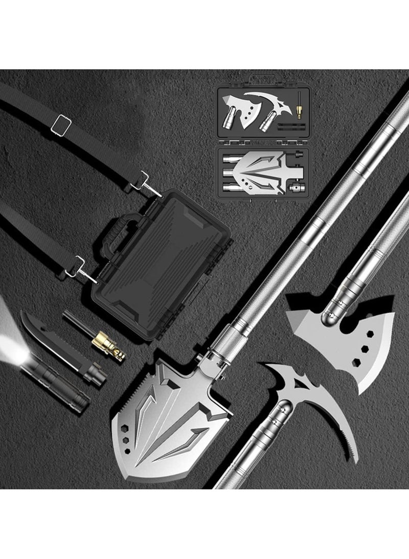 Survival Shovel Camping Tools Folding Portable Survival Gear Tactical Axe Multitool with Hard Carrying Case for Outdoor, Car Emergency, Camping Adventures  - Image 1