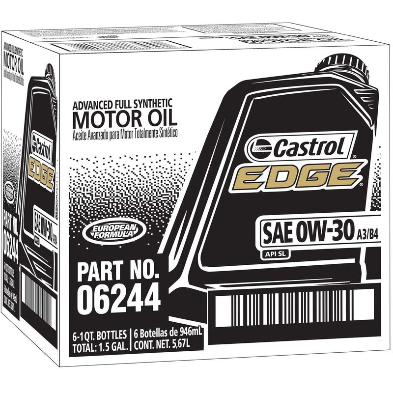 Castrol EDGE Euro 0W-30 A3/B4 Advanced Full Synthetic Motor Oil, 1 Quart, Pack of 6 - Image 1