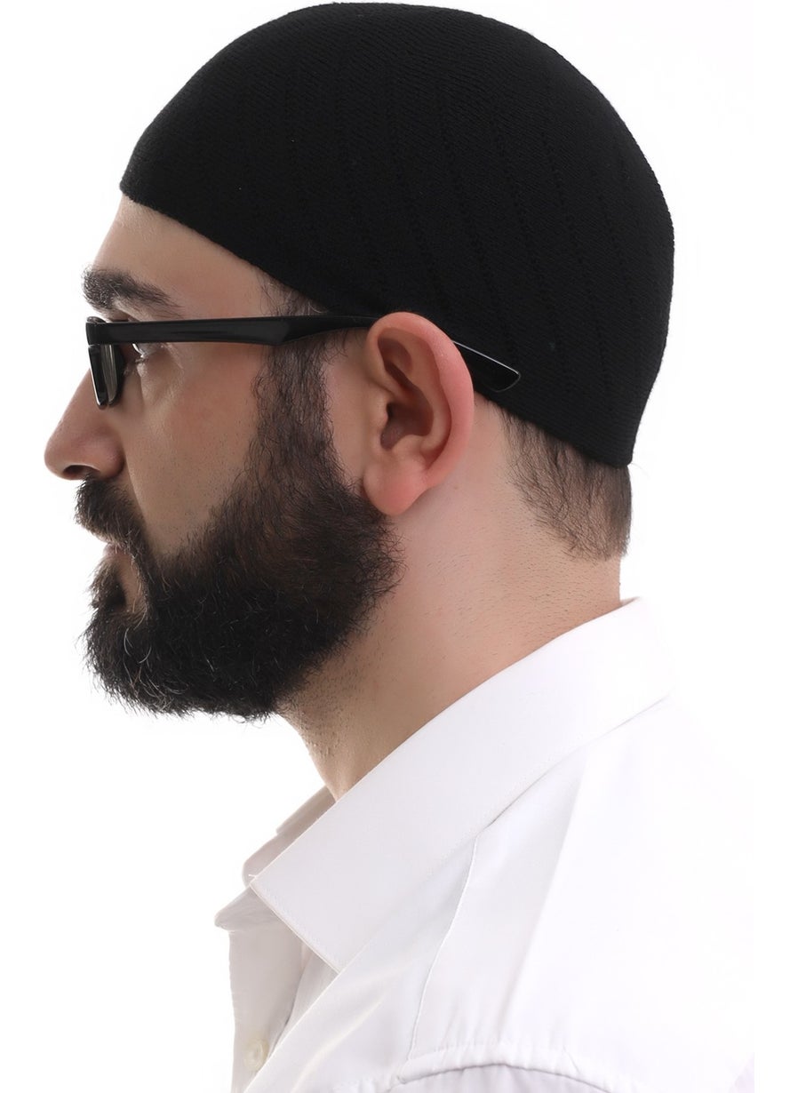 İhvan Ihvan Black Winter Cross Patterned Woven Skullcap  - Image 3