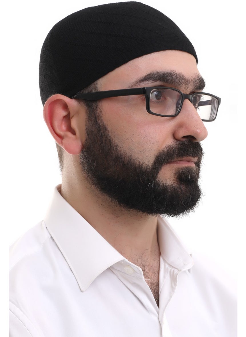 İhvan Ihvan Black Winter Cross Patterned Woven Skullcap  - Image 2