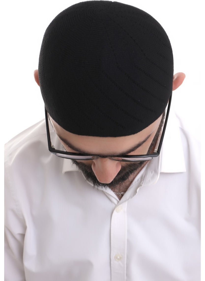 İhvan Ihvan Black Winter Cross Patterned Woven Skullcap  - Image 4