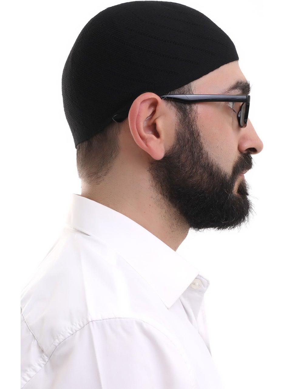 İhvan Ihvan Black Winter Cross Patterned Woven Skullcap  - Image 5