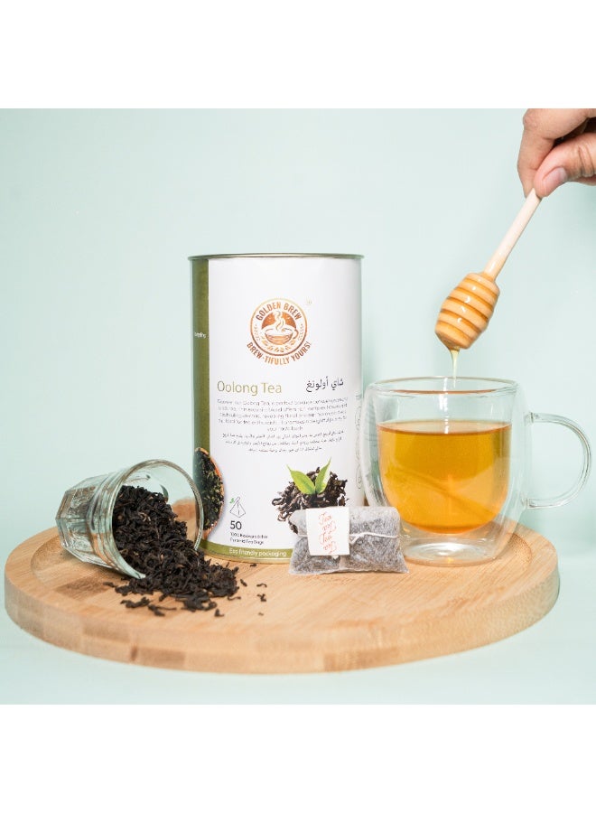 GOLDEN BREW BREW-TIFULLY YOURS! GOLDEN BREW| Certified Organic Tea | Oolong Tea (Long leaves) | 50 biodegradable tea bags | Low caffeine | No sugar added | Sourced from Darjeeling | 1.59 AED per tea bag Tea_100 gms - Image 4