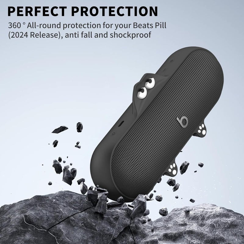 واكانك غطاء واقي لطيف لمكبر الصوت اللاسلكي، متوافق مع Beats Pill، غطاء واقي ضد الخدوش (أسود) - Image 3