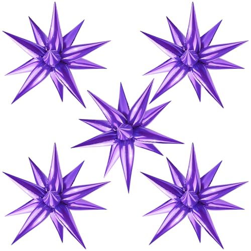 Moukiween 60 PCS Purple Star Balloons 12 Point cone Explosion Star Foil Balloons for Birthday Halloween Bridal Shower Wedding Graduation Decorations Purple - Image 1