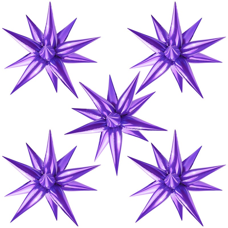 Moukiween 60 PCS Purple Star Balloons 12 Point cone Explosion Star Foil Balloons for Birthday Halloween Bridal Shower Wedding Graduation Decorations Purple - Image 2