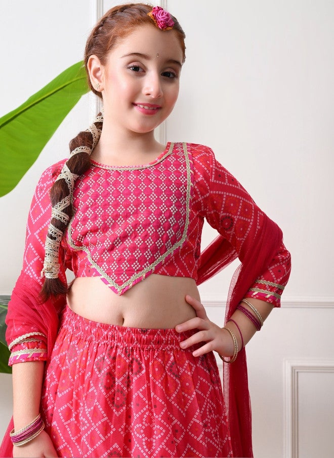Indi-Loom Couture Girls Printed Ready to Wear Lehenga & Blouse With Dupatta - Image 3
