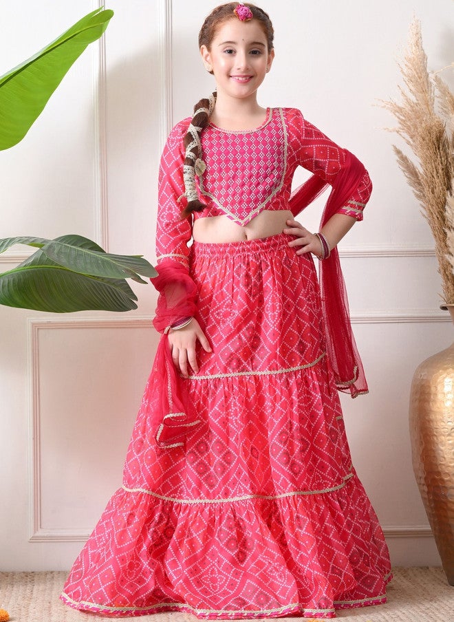Indi-Loom Couture Girls Printed Ready to Wear Lehenga & Blouse With Dupatta - Image 1