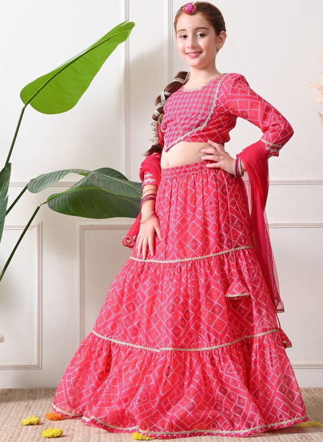 Indi-Loom Couture Girls Printed Ready to Wear Lehenga & Blouse With Dupatta - Image 2