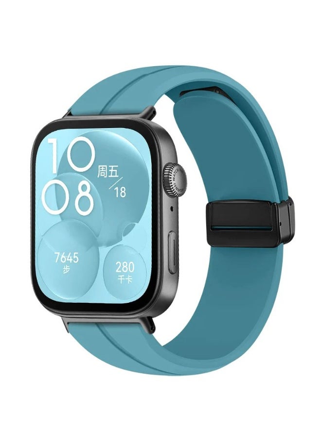 Generic Strap For Huawei Watch Fit 3 Magnetic Folding Buckle Accessories Smartwatch Bracelet Replacement For Huawei Watch Fit 3 (Blue) 