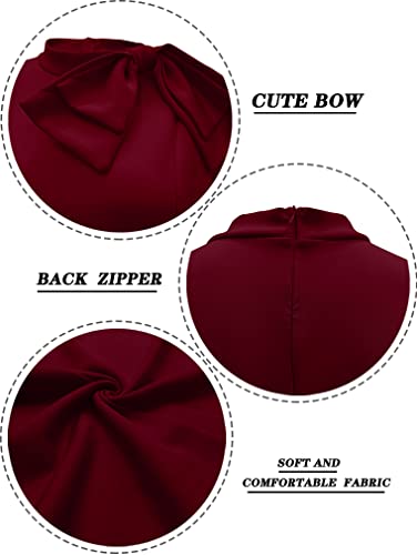 LAGSHIAN Women Fashion Peplum Bodycon Short Sleeve Bow Club Ruffle Pencil Party Dress Wine Red - Image 2