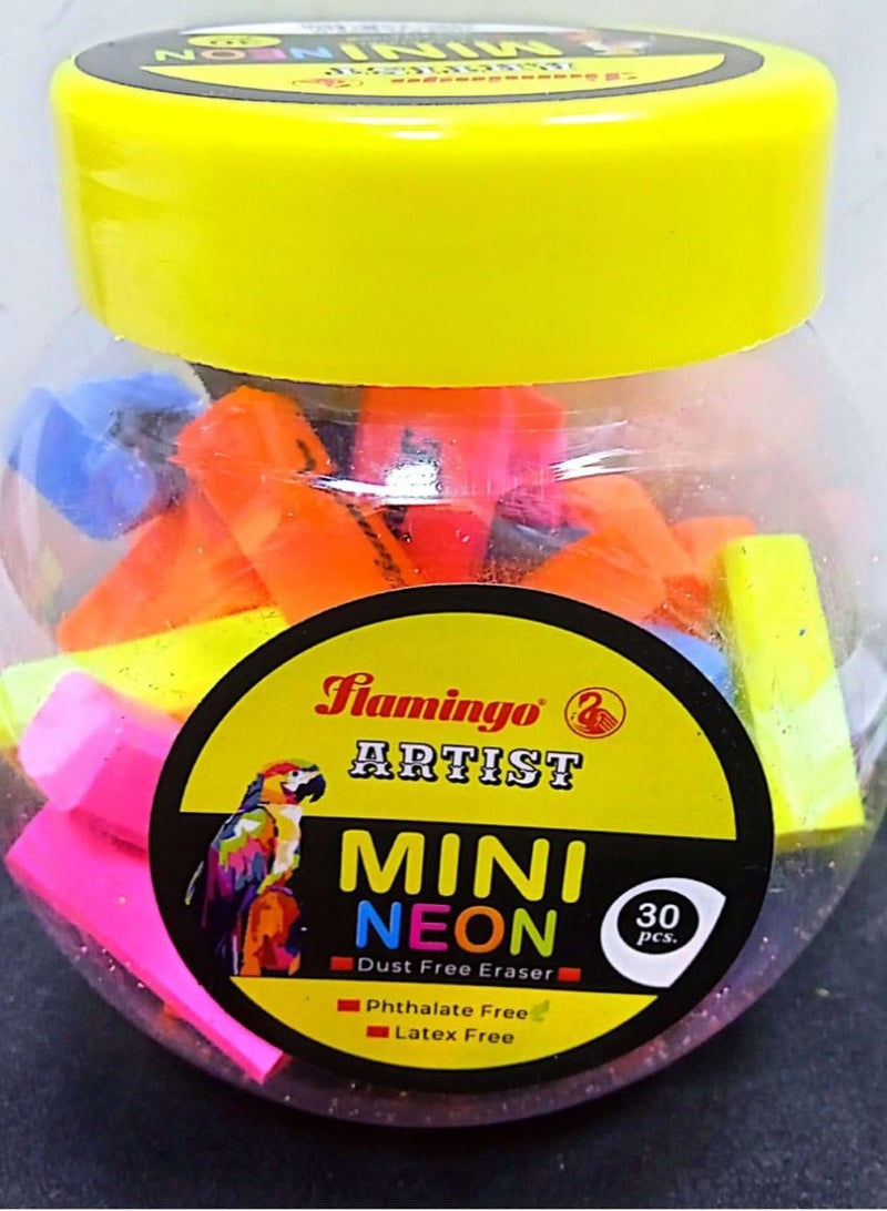 Flamingo Mini Neon Erasers 30Pieces - Image 2