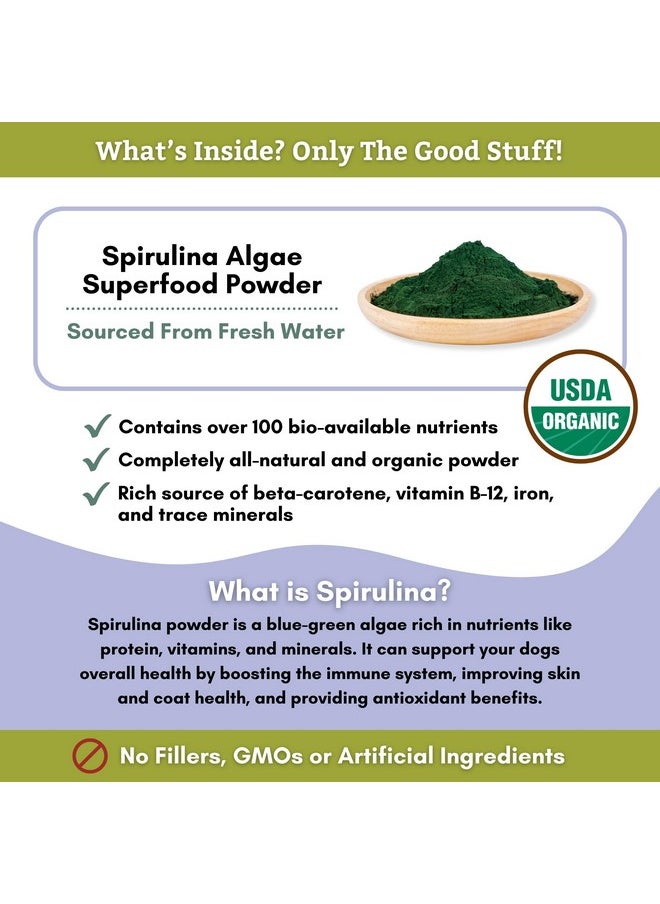 Wholistic Pet Organics Spirulina Powder Organic For Dogs Super Greens Powder Seasonal Allergy Support Supplement Dog Multivitamin Usda Certified Immune Support Vitamins Antioxidants And Minerals  - Image 2