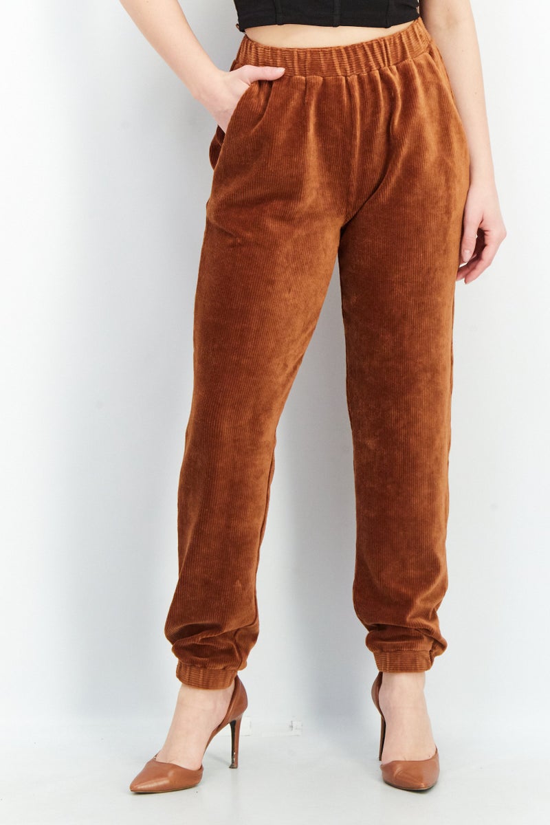 French Connection Women Regular Fit Textured Jogger Pants, Brown - Image 1