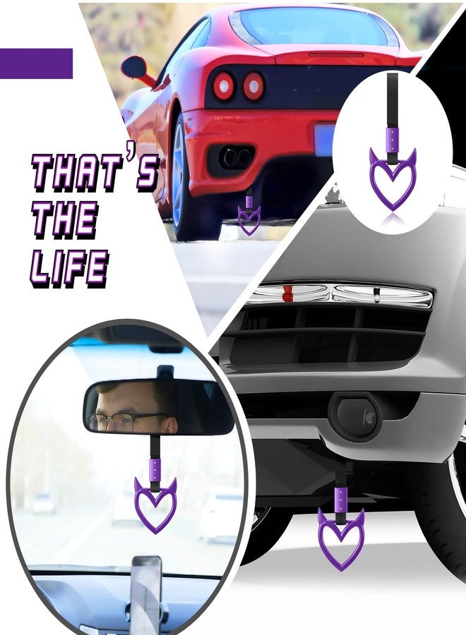 فاباي قطعتان من حلقات المقبض على شكل قلب، إكسسوار تحذيري للسيارة، حزام يد على شكل قلب، تعليقة انزلاق، حلقة تحذيرية للمصد الخلفي، ديكور داخلي وخارجي للسيارة والحافلة ومترو الأنفاق (أرجواني، نمط الشيطان) - Image 5