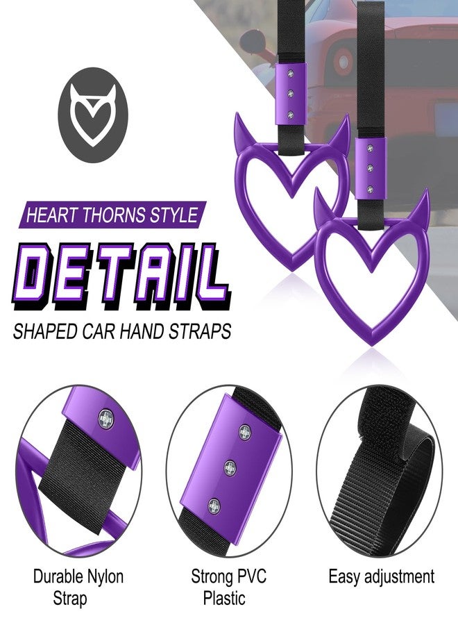 فاباي قطعتان من حلقات المقبض على شكل قلب، إكسسوار تحذيري للسيارة، حزام يد على شكل قلب، تعليقة انزلاق، حلقة تحذيرية للمصد الخلفي، ديكور داخلي وخارجي للسيارة والحافلة ومترو الأنفاق (أرجواني، نمط الشيطان) - Image 3