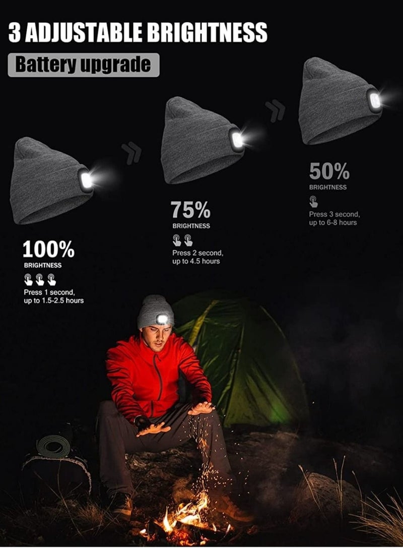 LED Beanie with Light,Unisex USB Rechargeable Hands Free 4 LED Headlamp Cap Winter Knitted Night Lighted Hat Flashlight  - Image 2