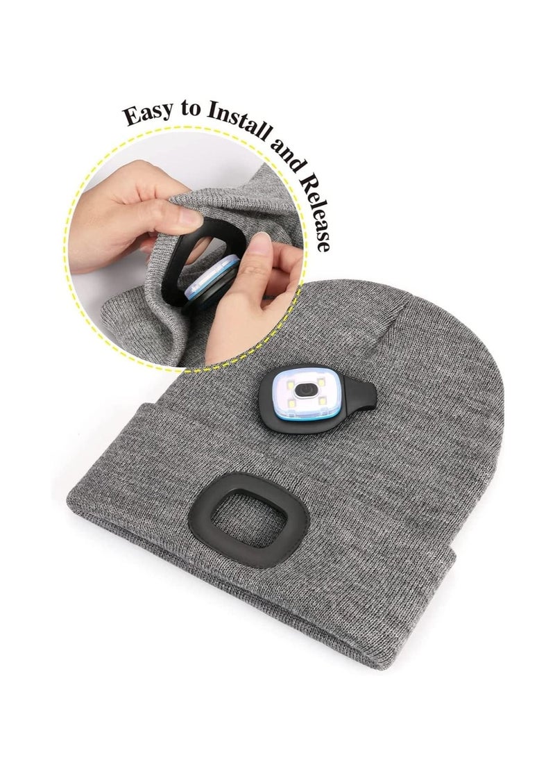 LED Beanie with Light,Unisex USB Rechargeable Hands Free 4 LED Headlamp Cap Winter Knitted Night Lighted Hat Flashlight  - Image 4