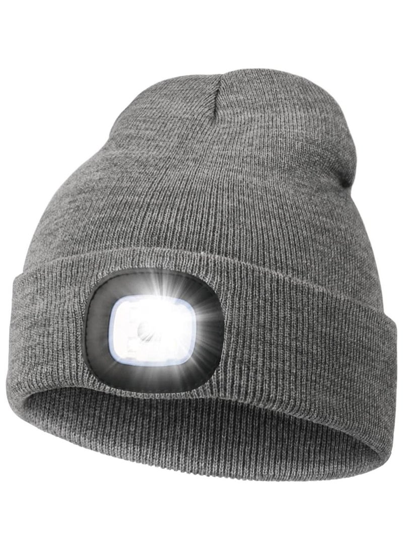 LED Beanie with Light,Unisex USB Rechargeable Hands Free 4 LED Headlamp Cap Winter Knitted Night Lighted Hat Flashlight  - Image 3