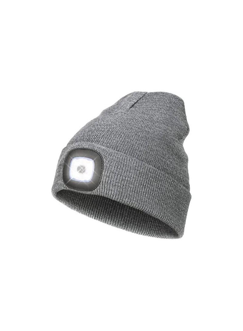 LED Beanie with Light,Unisex USB Rechargeable Hands Free 4 LED Headlamp Cap Winter Knitted Night Lighted Hat Flashlight  - Image 1