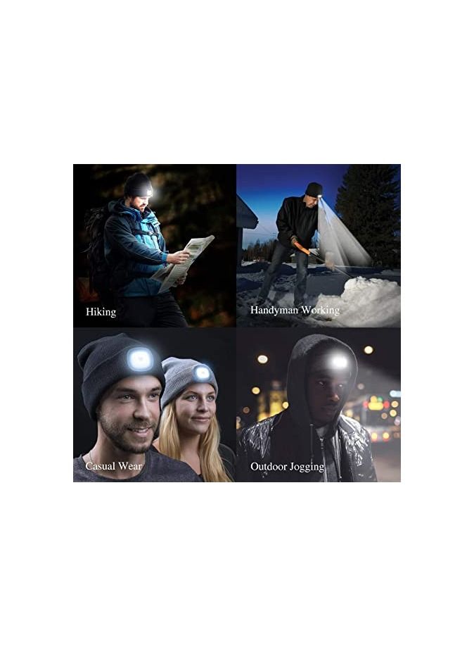 LED Beanie with Light,Unisex USB Rechargeable Hands Free 4 LED Headlamp Cap Winter Knitted Night Lighted Hat Flashlight  - Image 5