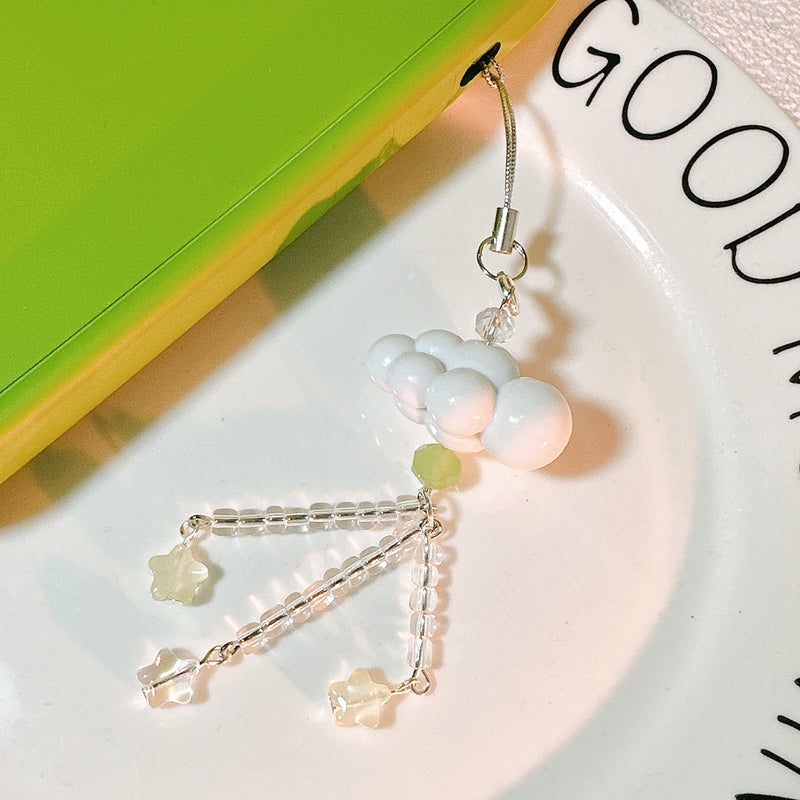 New hot-selling mobile phone chain white cloud small star pendant U disk earphone cover hanging chain mobile phone shell pendant mobile phone pendant - Image 1